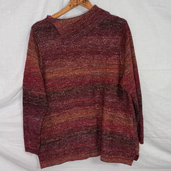 CJ Banks Red, Orange, Blue, and Green Marled Stripe with Split Neck Sweater 1X - Picture 4 of 14